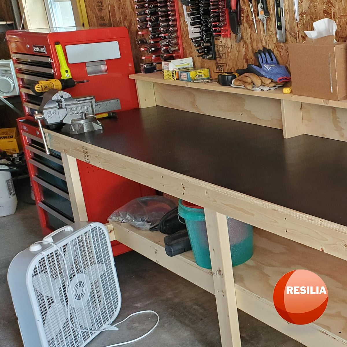 RESILIA Work Bench Mat - 28" X 96", Scratch-Resistant PVC Mats - Protect Your Workbench, Table, or Tool Station from Painting, Woodworking, Crafting, Building, & More, Black, Made in The USA
