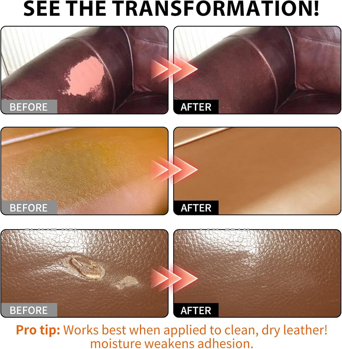 Leather Repair Kit,Car Seats, Sofa,Jacket & Purse - Repairs Burn Holes,Scratches,Tears - Restores Faux,Vinyl,Artificial and Real Leather (Brown)