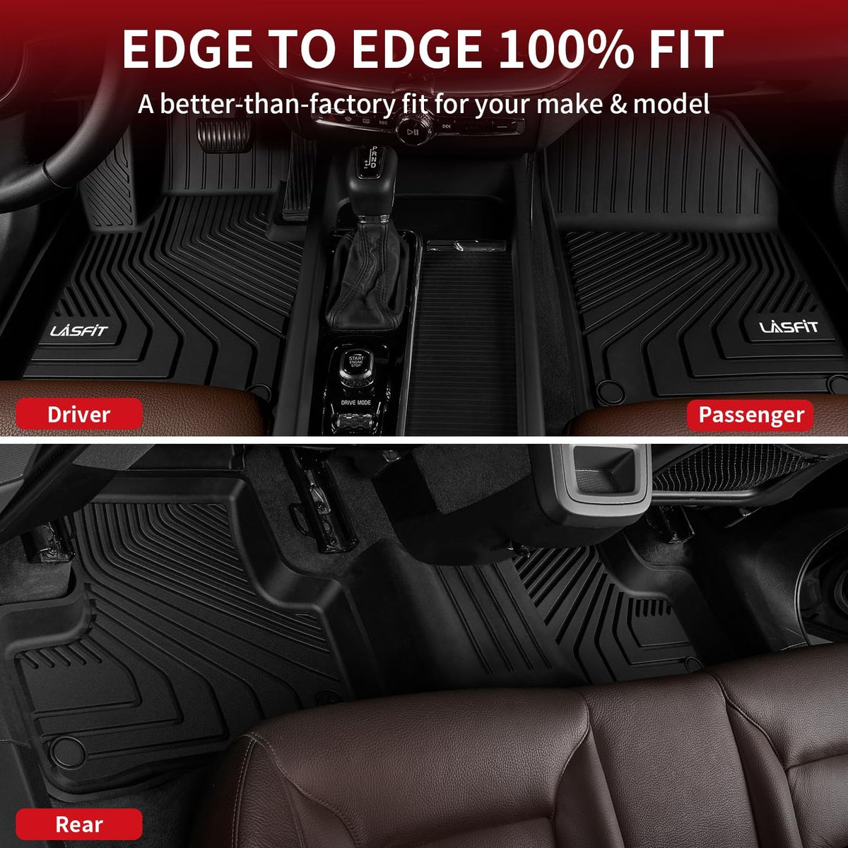 LASFIT Floor Mats for Volvo XC60 2018-2026 (Not for PHEV & T8 Hybrid), All Weather Floor Liner TPE Custom Fit 1st & 2nd Row Rubber Car Mats for Volvo XC60 Automotive Accessories, Black