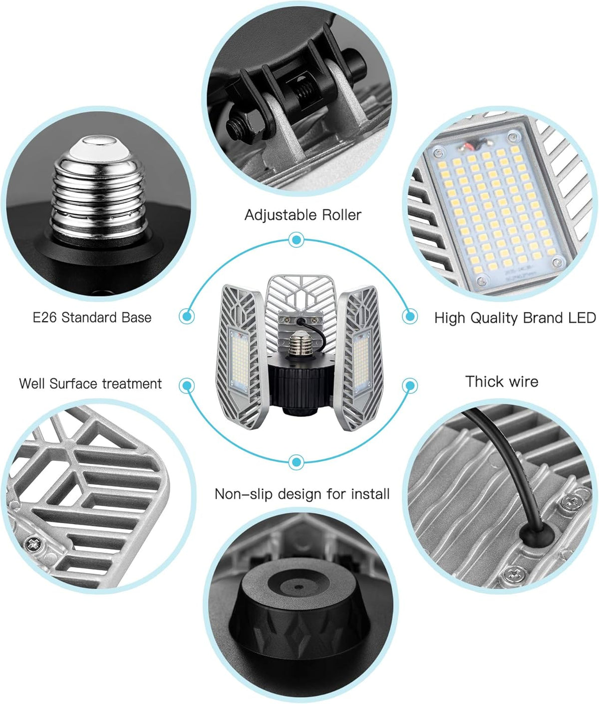 LED Garage Lights, Deformable LED Garage Ceiling Lights 9000 Lumens, 82W CRI 80 Led Shop Lights for Garage, Adjustable Garage Lights, Led Garage Lighting (No Motion Activated) (1-Pack)