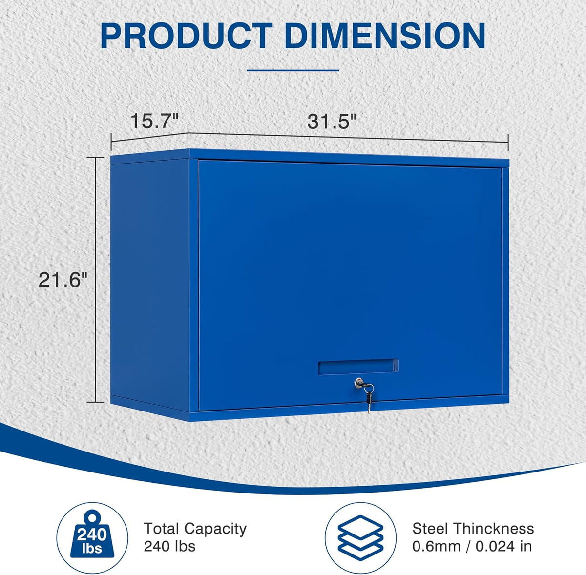 Metal Storage Cabinet Blue Wall Cabinets with Shelf and Locking Door - Wall Mounted Storage Cabinet for Garage Warehouse Home Office - Assembly Required