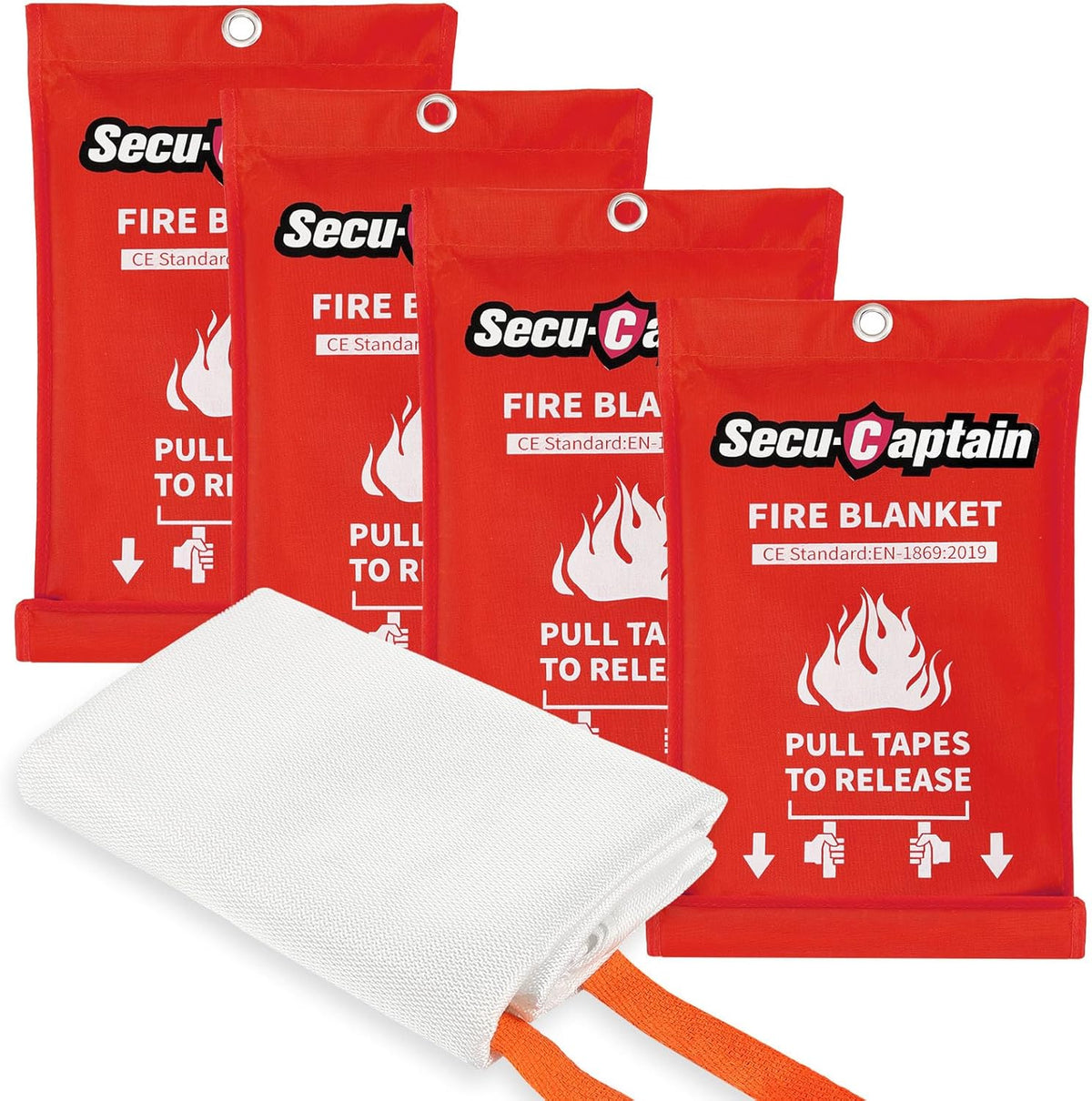 SecuCaptain Emergency Fire Blanket for Home and Kitchen - 4 Pack 40"x40" Flame Suppression Fiberglass Fire Blankets for House Camping Car Office Warehouse Survival Safety