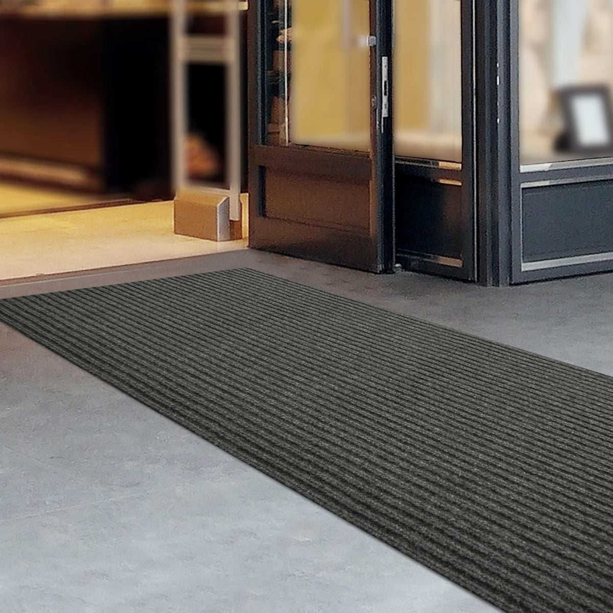 iCustomRug Spartan Weather Warrior Indoor/Outdoor Utility Ribbed Carpet Runner with Non-Slip Thermoplastic Rubber Backing, 3ft X 40ft in Charcoal