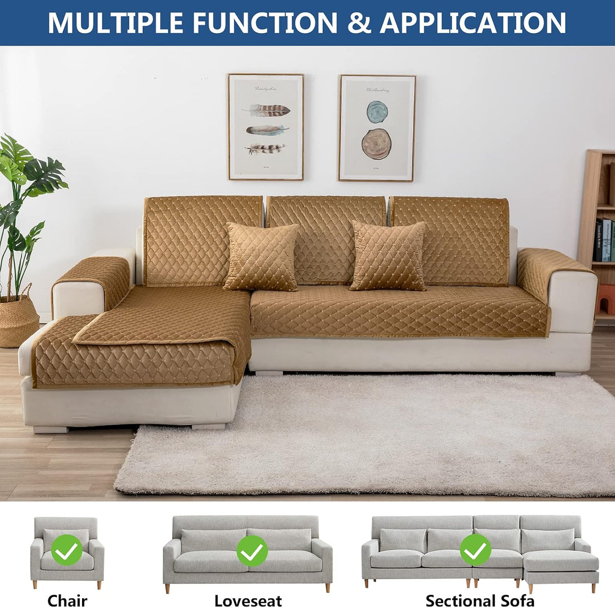 Eismodra Couch Cover,Sectional Couch Covers,Sofa Covers for 3 Cushion Couch,Anti-Slip Sofa Slipcovers for Dogs Cats Kids Loveseat Recliner L Shaped Armrest Backrest,Coffee 36''x63''(Only 1 Piece)