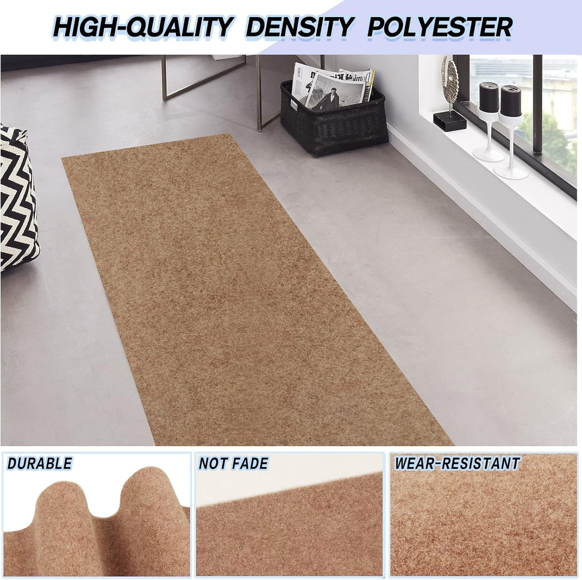 Custom Size Backed Non-Slip Area Rugs Runner, Easy Clean, Waterproof Runner Rugs for Hallway Entryway, Kitchen, Laundry, 2FT x 65FT, Beige