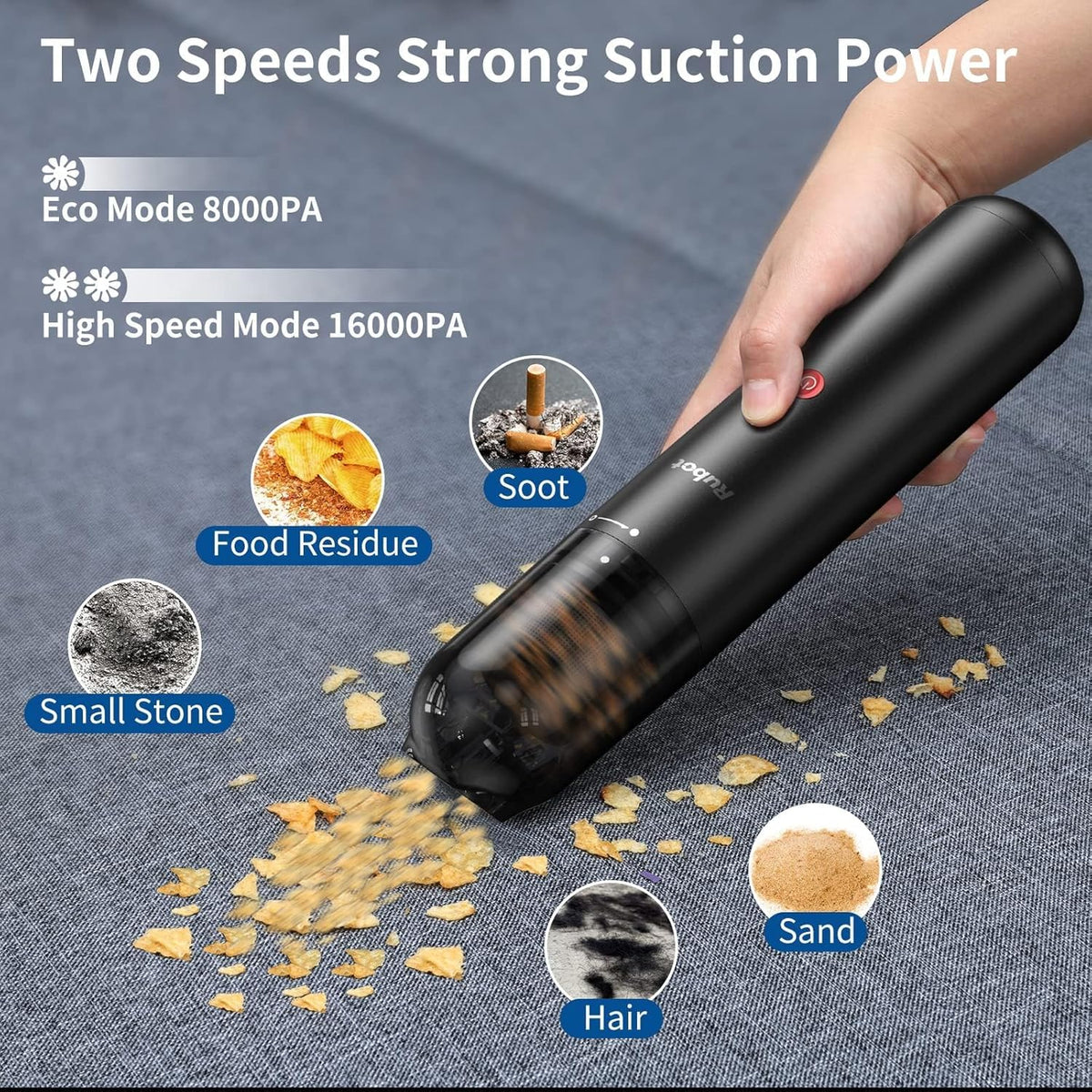 RUBOT Handheld Vacuum Cleaner, 16000PA Powerful Suction Car Vacuum Protable Cordless，Keyboard Cleaner Mini Cordless Vacuum for Car Home and Office