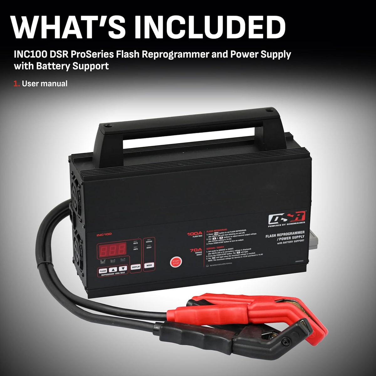 Schumacher Electric 100A Car Battery Charger and Power Supply, DSR Professional Grade, Service Mode, Flash Reprogram, Boost Charge, INC100, for 12V Automotive and Marine Batteries