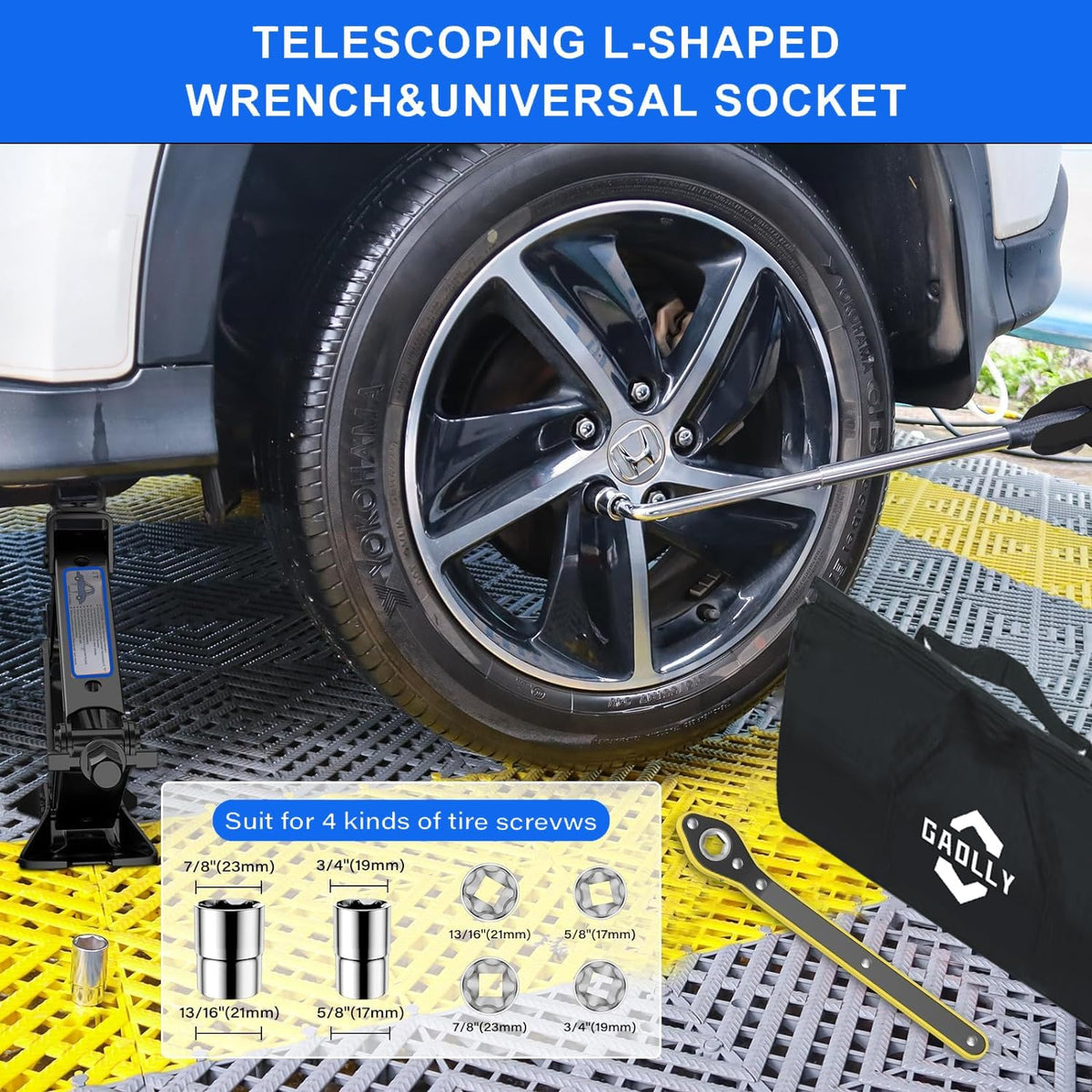 Scissor Jack - 2 Ton (4409 lbs) Car Emergency Kit with Lug Wrench, Tire Changing Kit for Sedan, Coupe, SUV, MPV