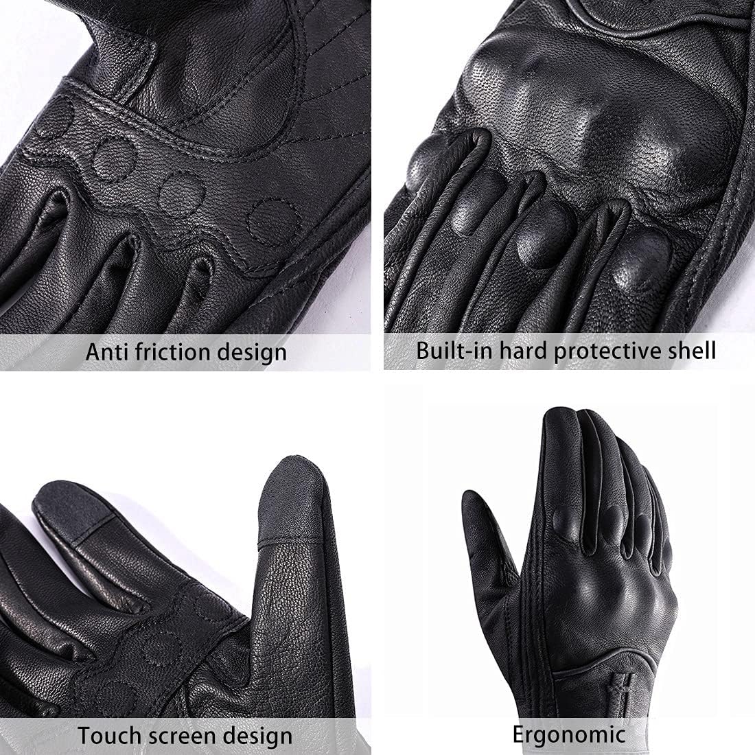 Harssidanzar Women's Motorcycle Gloves,Leather Motorcycle Gloves, Motorbike Gloves, Road Racing, Cycling, Climbing, Powersports Gloves Touchscreen GL016