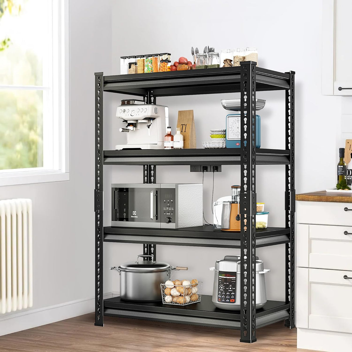 Adjustable Garage Storage Shelves, 35.4''W Garage Shelving Heavy Duty Loads 1280LBS, Metal Industrial Utility Shelf for Warehouse, Kitchen, Laundry Room,35.4" W x 15.7" D x 66" H,Black