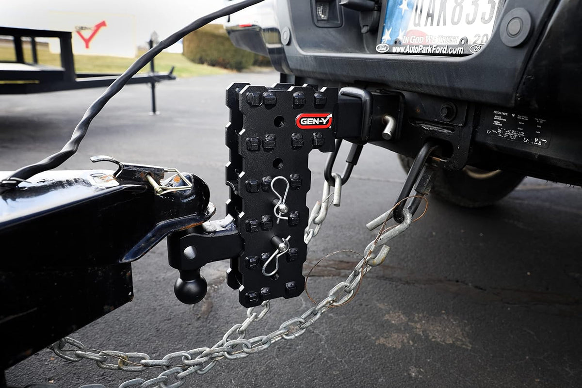 GEN-Y Hitch Solid Shank Adjustable Tow Hitch with Tri-Ball Mount for 2.5" Receiver - 7.5" Drop - 16,000 LB Towing Capacity - 1,600 LB Tongue Weight - Black