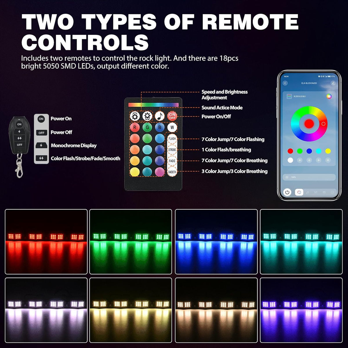 Nilight RGB LED Rock Lights Kit 12 PCS 18LED Wide Angle Wheel Well Light with Remote & Bluetooth App Dual Control Multi Modes Underglow Multicolor Neon Pod for ATV UTV SUV Offroad Truck RZR Boat