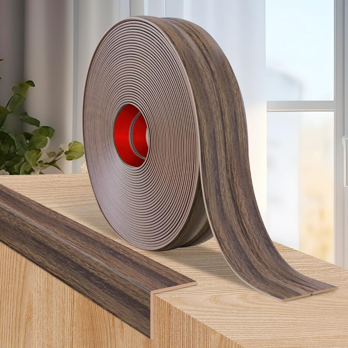 Flexible Wall Corner Protector Moulding Trim Peel and Stick Wall Corner Guards Edge Protector Self Adhesive Molding Trim Strip for Edge Ceiling (Smoked Brown Wood Grain, 0.8 in x 40 Ft)
