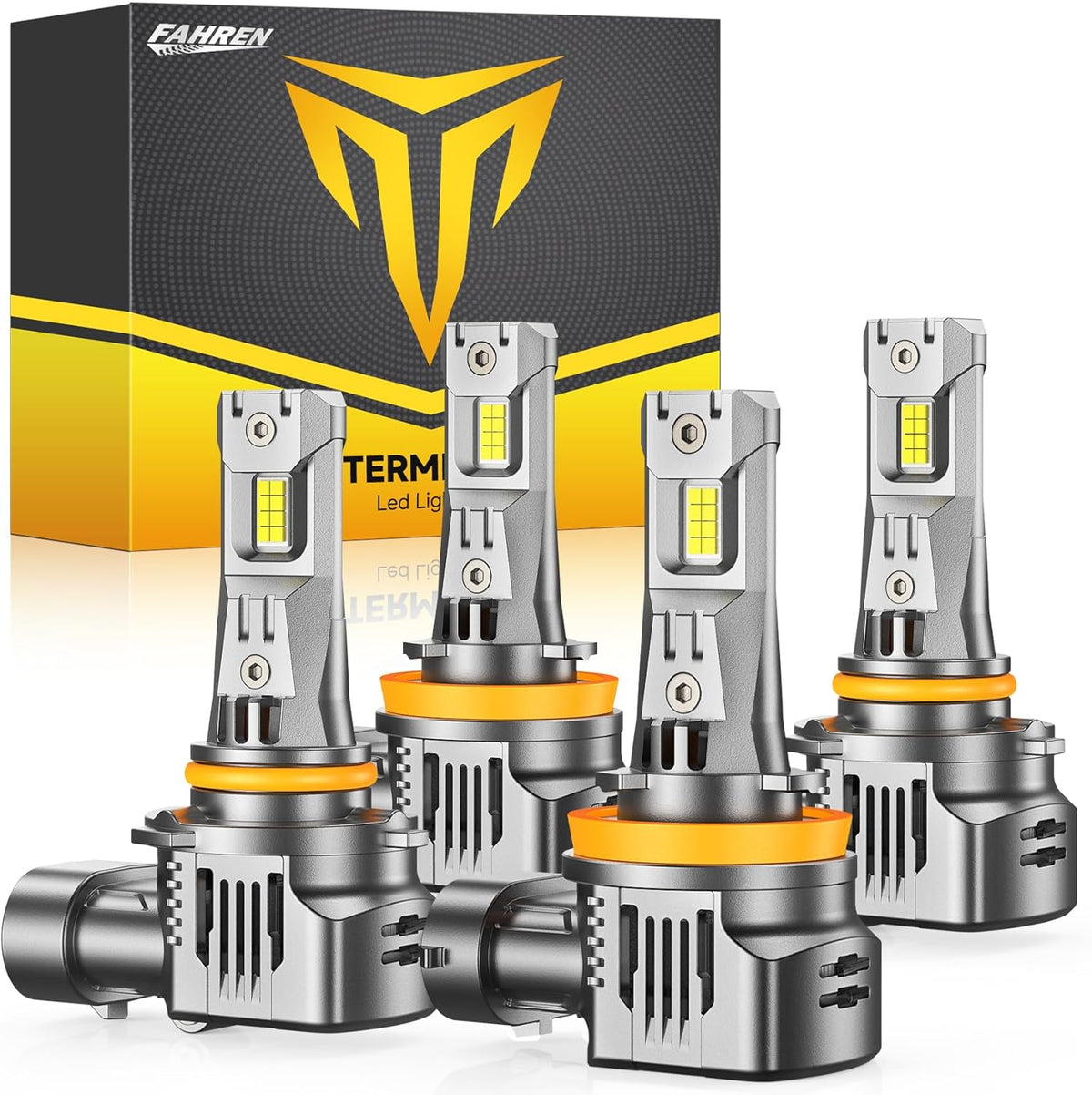 FAHREN 9005/HB3 H11/H8/H9 Led Bulbs Combo – 120000LM 1200% Super Brighter, 2025 Updated Fog Light Bulbs, 1:1 Mini Size, 6500K Cool White, Quick Install, True Plug & Play, Pack of 4