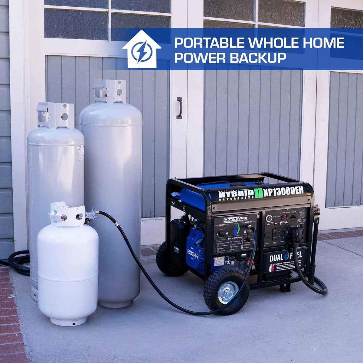 DuroMax XP13000EH 13,000-Watt Dual Fuel Portable Generator - Gas & Propane, Electric Start, Whole Home Backup Power, Transfer Switch Ready, RV & Emergency Ready