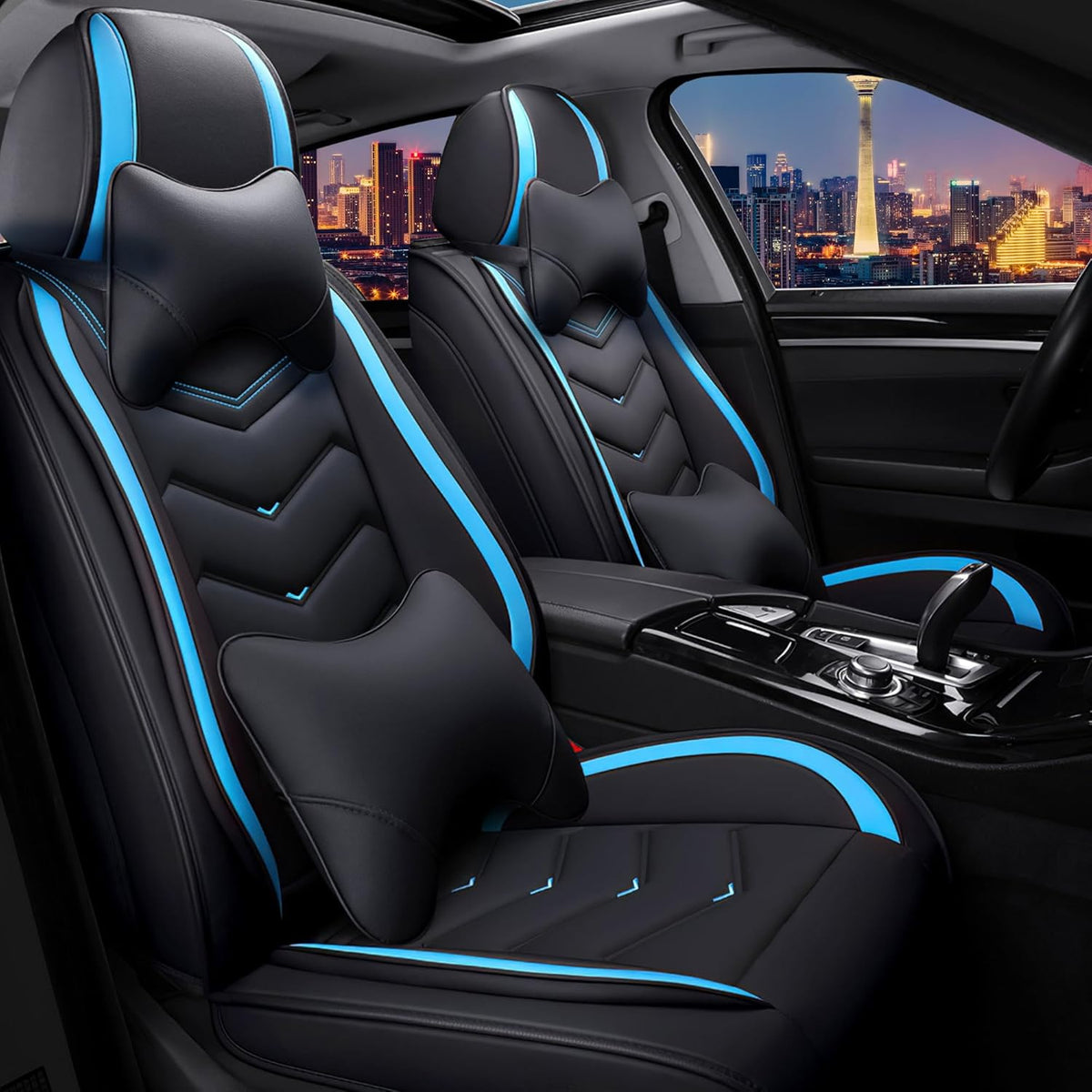 Car Seat Covers for Chrysler Pacifica 2004-2025, Stylish Sport Seat Cover, Premium Nappa Leather Car Seat Cover. Automobile Seat Covers Sets.(Luxury 2 Seats/Black Blue)