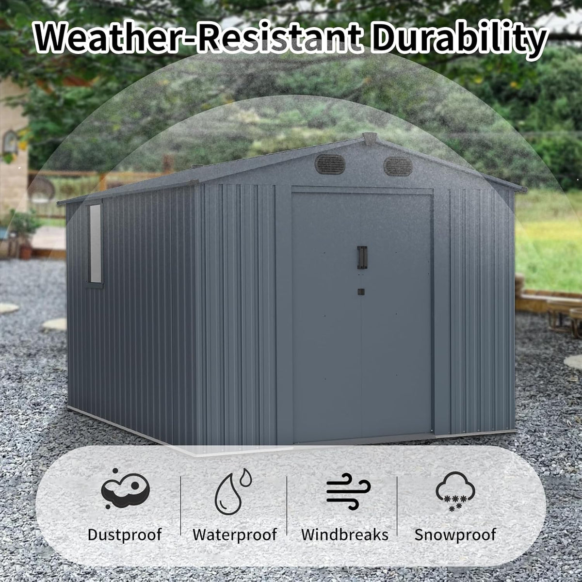 Outdoor Storage Shed 8x10 FT with Window - Metal Sheds & Outdoor Storage for Motorcycle, Bike, Garden Tool, Lawnmower - Backyard Tool Building with 1 Sliding Door and 4 Vents (Without Floor)