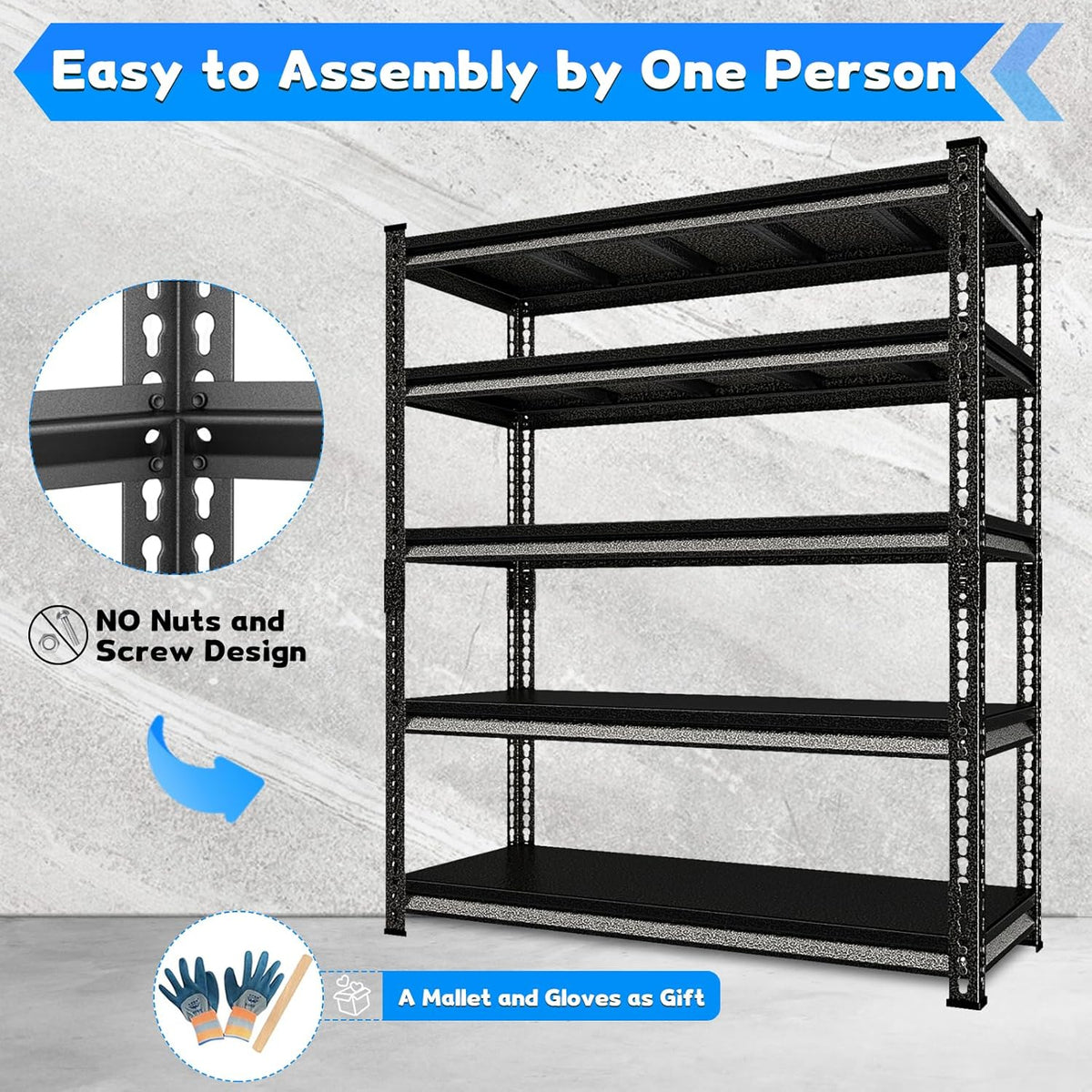 Garage Shelving Heavy Duty 3000LBS Loads, 48" W Adjustable Garage Storage Shelves, 5-Tier Metal Shelving Units and Storage, Industrial Utility Shelf, 48" Wx24 Dx78 H,Silver