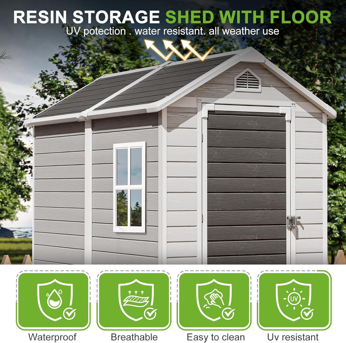4x6 FT Small Plastic Shed Resin Outdoor Storage with Floor Included, Waterproof Mini Garden Tool Sheds Cabinet