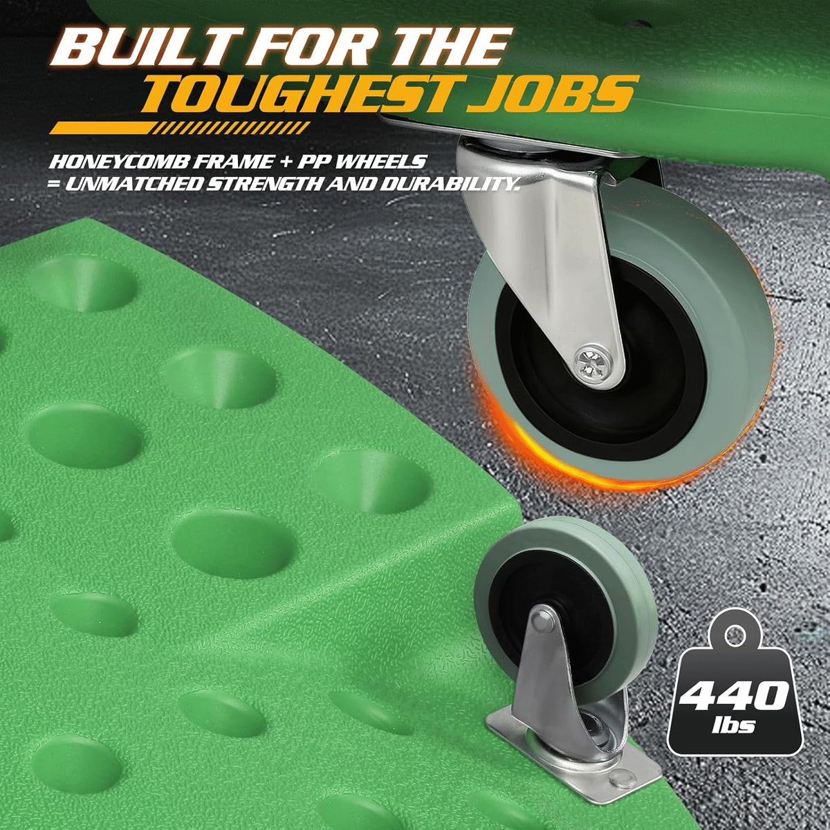Magshion Mechanic Creeper with Padded Headrest & Tool Trays – 440 lbs Capacity, Rolling Garage Creeper with 6 Swivel Wheels, Lightweight & Portable Under Car Creeper for Auto Repair (Green)