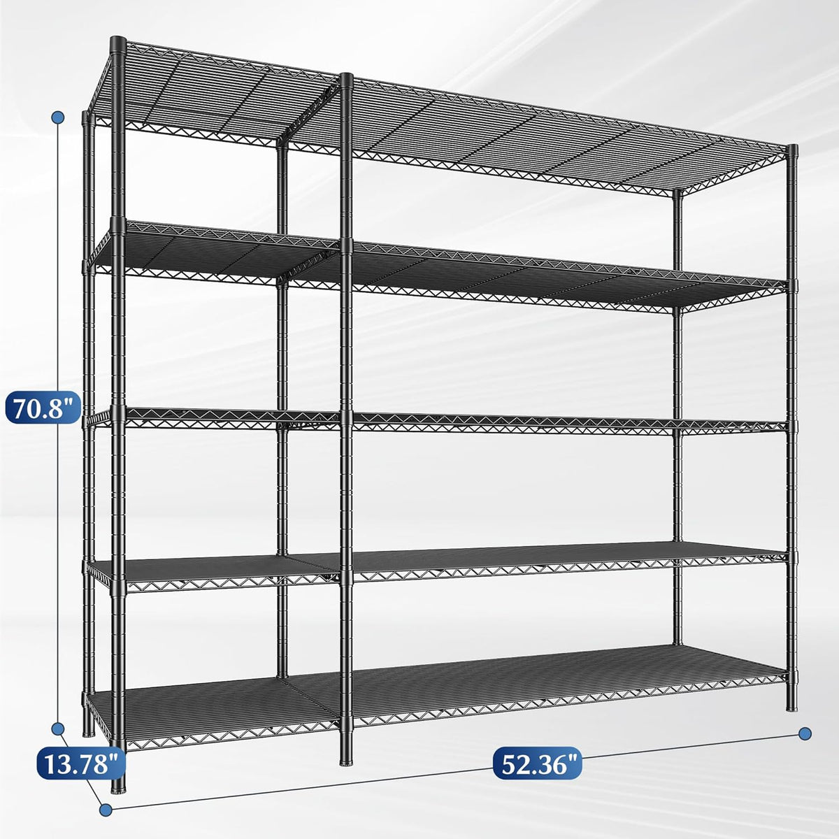 52.36" W Storage Shelves Metal Shelving Unit Load 1400LBS 5 Tier Wire Rack for Storage Adjustable Garage Shelving Heavy Duty Shelves for Pantry Kitchen Garage, 52.36W x13.78Dx70.8H