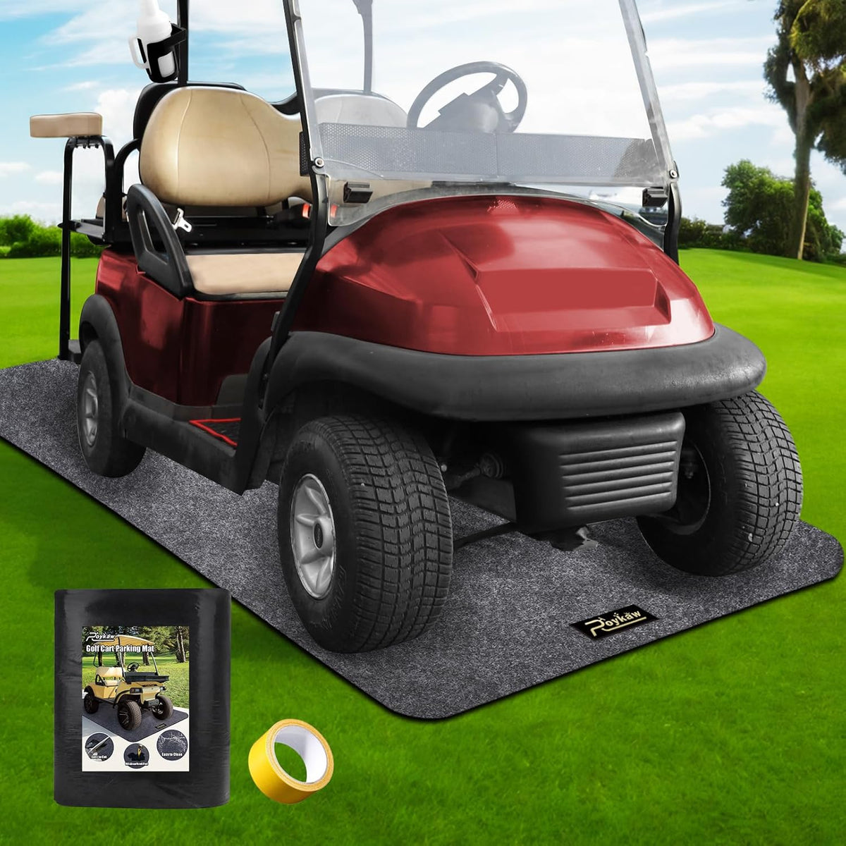 Roykaw Golf Cart Parking Mat Garage Floor Mat Compatible with EZGO, Club Car, Yamaha, ATV, UTV and Small Utility Vehicles, Slide-Resistant, Petroleum Pollution Protection - 9.18 ft. x 4.92 ft.