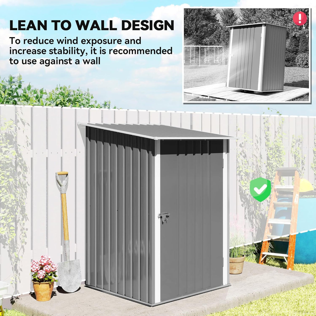 Outsunny 3.3' x 3.4' Outdoor Storage Shed, Metal Garden Tool House with Sloping Roof and Lockable Door for Backyard, Bike, Patio, Garage, Lawn, Gray
