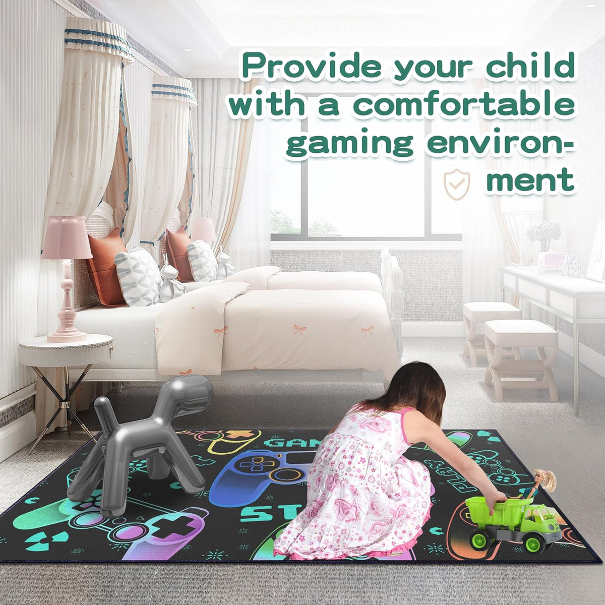 Play Gaming Rug for Bedroom Gamer Mat Gamepad for Boys Room 3x4 for Playroom Decor Washable