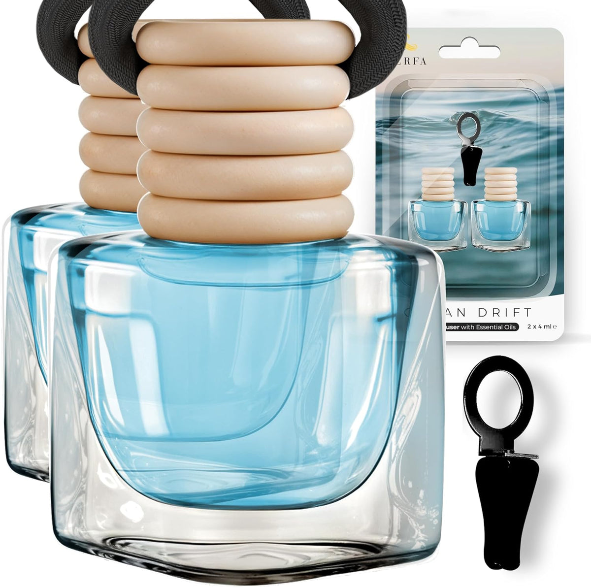 Car Air Fresheners - Ocean Drift Car Air Freshener for Men | Pack of 2 Long Lasting Automotive Air Freshener | Odor Eliminator Car Perfume with Essential Oils | Car Air Freshener Vent Clip by Perfa