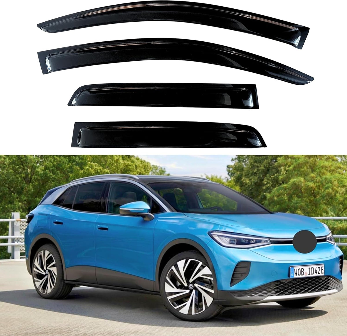 KPY Window Visor Compatible with Volkswagen (VW) ID.4 2021-2024, 4PC Rain Guard Side Window Vent Deflectors Tape-On Style, 2021 2022 2023 2024