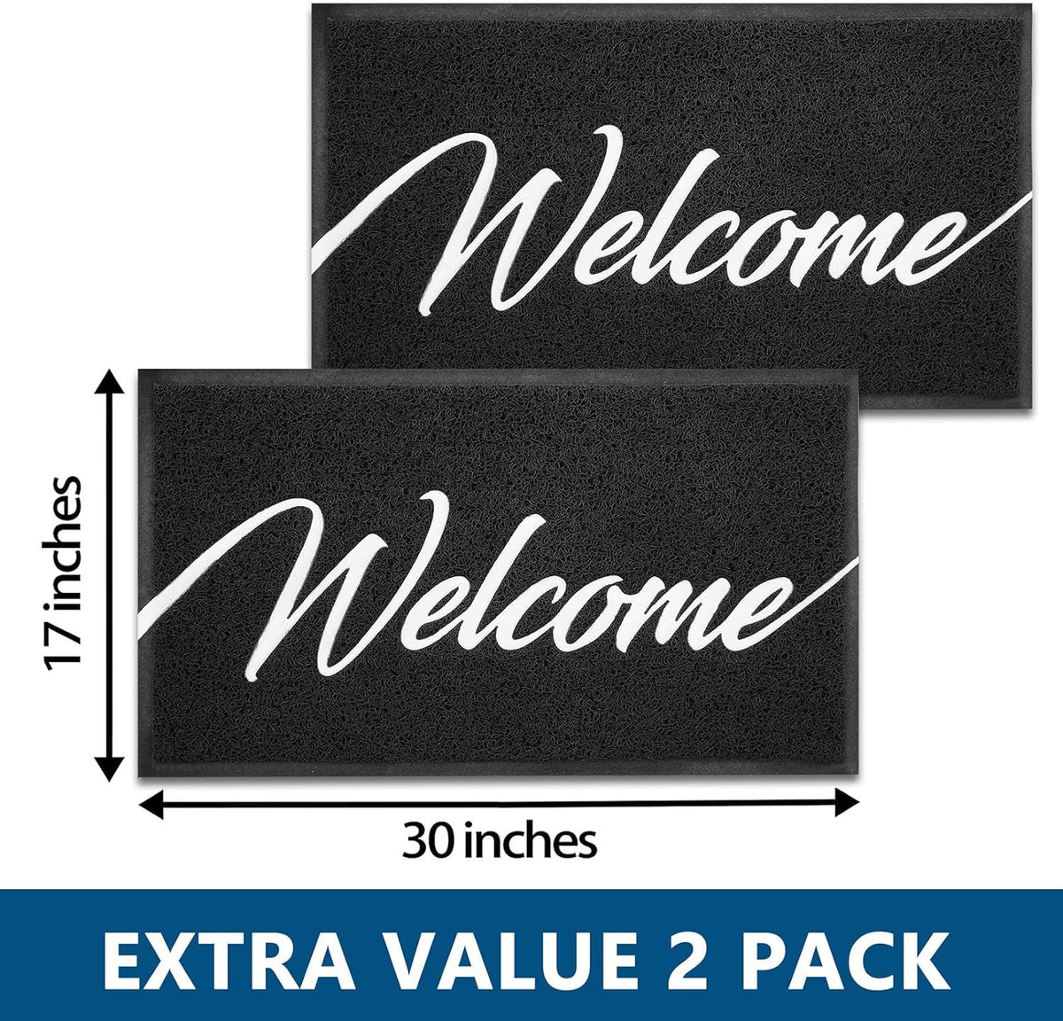 EARTHALL Door Mat 2-Pack Outside Inside Welcome Doormat 30"x17.5" Durable Floor Mat Non Slip Rug Ultra Absorb Mud Easy Clean Front Doormat for Garage, Entryway, Patio, High Traffic Areas, Black