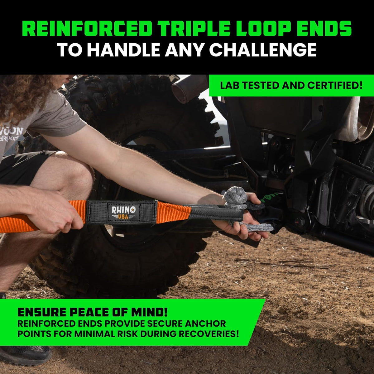 Rhino USA Recovery Tow Strap (2"x20')-20,024lb Break Strength- Emergency Recovery Strap Tow Rope for UTV, ATV & More-Heavy Duty Towing Strap for Offroad 4x4 Use-Compatible with RZR and Can-Am (Orange)