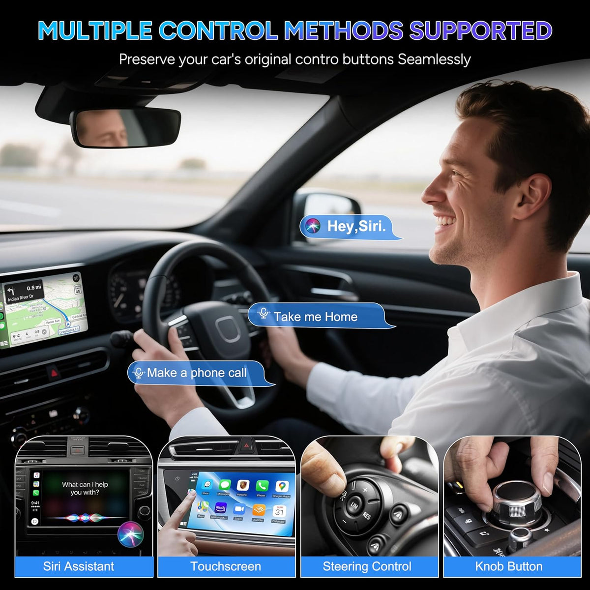 Wireless Carplay Adapter for iPhone 2025 Upgrade Wired to Wireless, No Latency, Car Bluetooth Adapter Plug & Play, Multi-User Seamless Ultra-Fast Connection with WiFi 6 & BT 5.3 Easy to Use