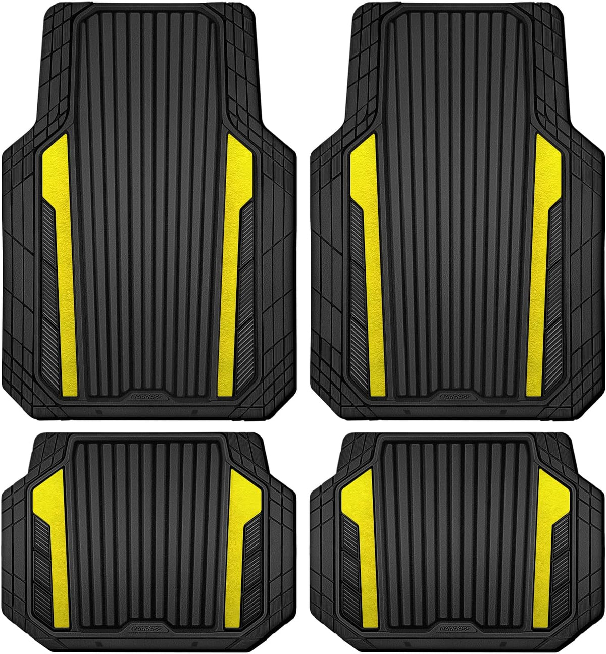 CAR PASS Yellow Car Mats Metallic, Aluminum Film All Weather Rubber Lemon Yellow car Floor Mats Waterproof Universal Trim to Fit SUV Sedan Van Truck 4 Piece Deep Dish Heavy Sporty Black Yellow Chrome