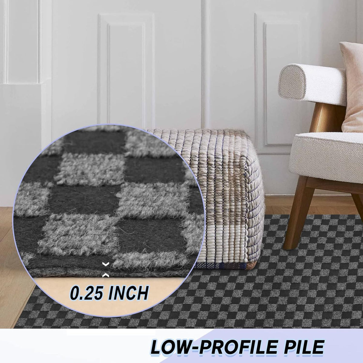 Custom Size Backed Non-Slip Area Rugs Runner, Easy Clean, Waterproof Runner Rugs for Hallway Entryway, Kitchen, Laundry, 3FT x 34FT, Gray Checkered