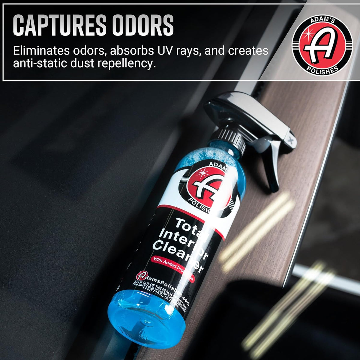 Adam's Polishes Total Interior Cleaner & Protectant, Quick Detailer & SiO2 Protection, Ceramic Infused, Anti-Static, OEM Finish, For Leather, Vinyl, Plastics, Glass & More
