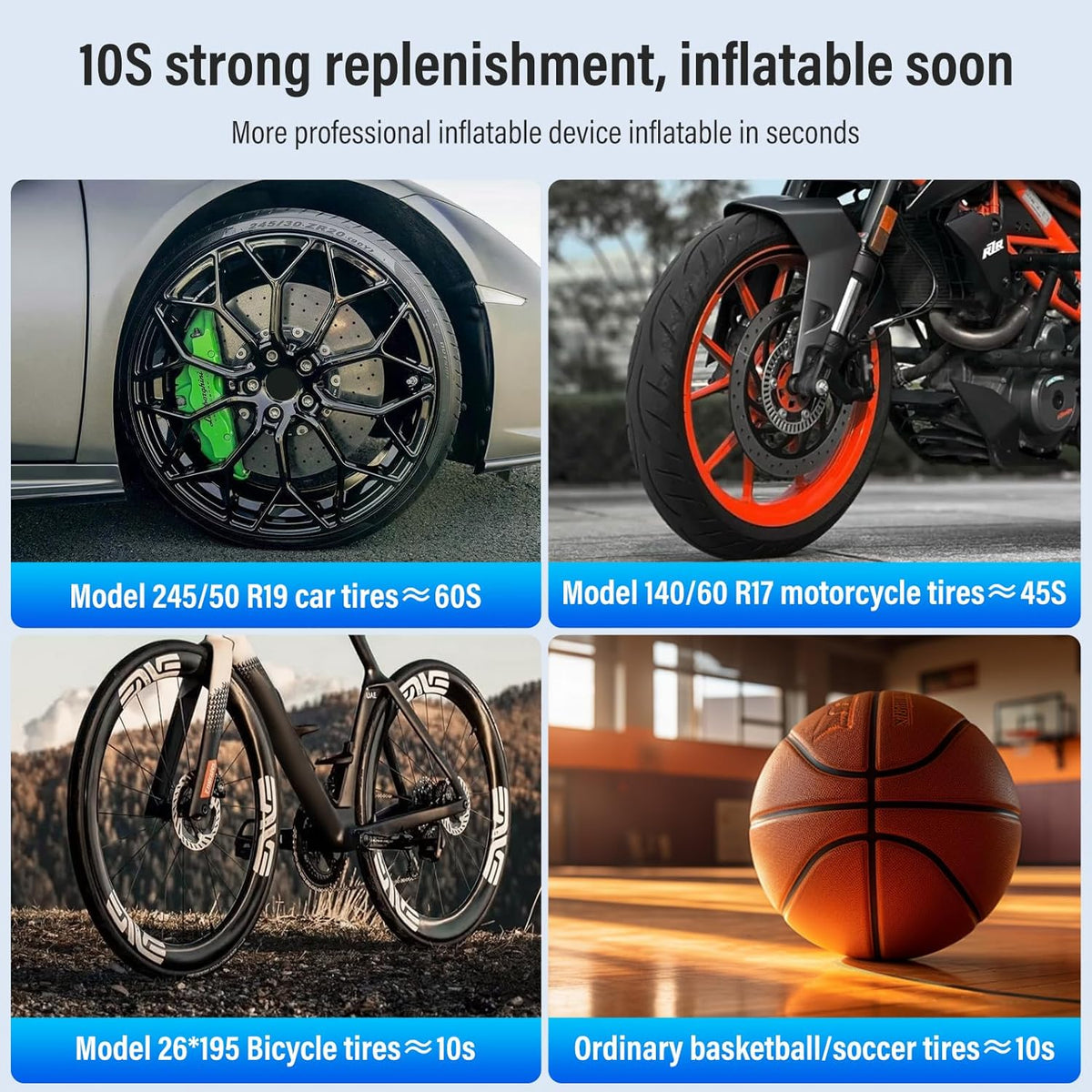 Tire Inflator Portable Air Compressor - Cordless Air Pump with Digital Tire Pressure Gauge, Accurate Dual LCD Display & LED Light, for Car/Motorcycle/E-Bike/Ball