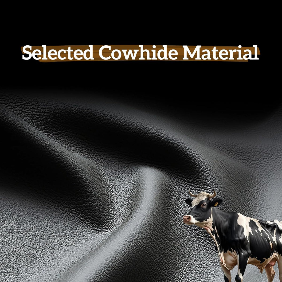 Cowhide Steering Wheel Cover Heat Resistant Anti-Slip Car Wheel Wrap Compatible with Most Makes and Models of Cars and Trucks with 14.5 to 15 Inch Steering Wheel (Black-1)
