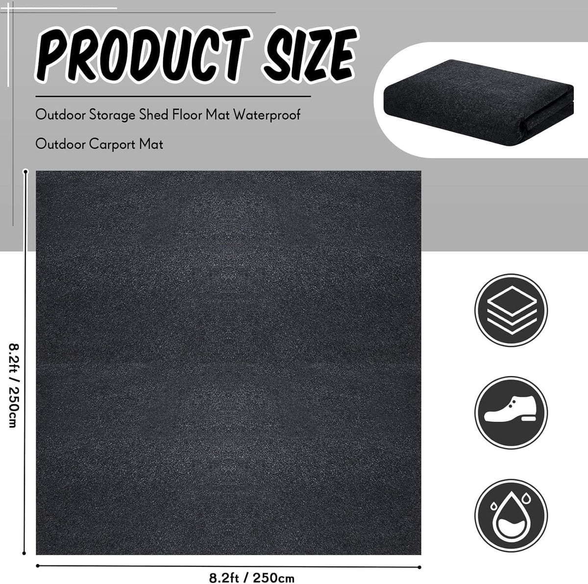 Haull Outdoor Storage Shed Floor Moat Waterproof Outdoor Carport Mat Thickened Soft Patio Furniture Pad Washable with Non Slip Backing, Storage Shed Not Included(8.2 x 8.2 ft)