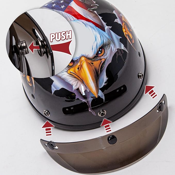 Cartman Cruiser Scooter Motorcycle Half Face Helmet, Patriotic Eagle USA Graphics, DOT Approved for Bike Scooter ATV UTV Chopper, Medium