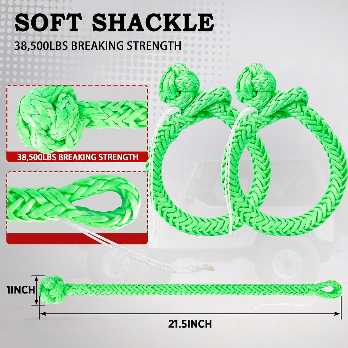 Kinetic Recovery Tow Rope Heavy Duty Offroad Snatch Strap for for Trucks SUV UTV ATV Tractor Car Jeep, Tractor, Bobcat, Ram 2500, Silverado 2500, Ford F250 (Green, 7/8" x 20')