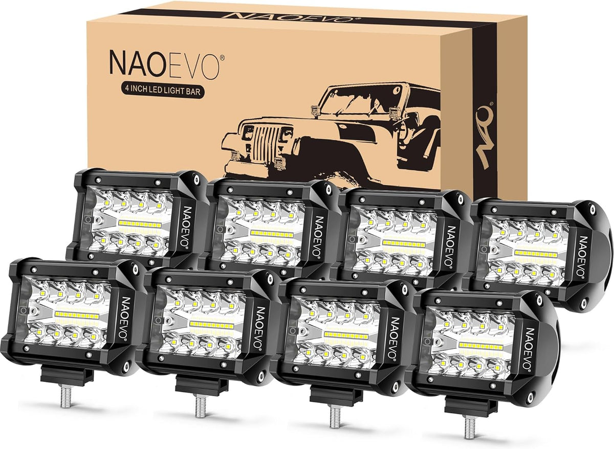 NAOEVO 4 Inch LED Pod Lights, 480W 48,000LM LED Fog/Driving/Off Road Lights with Spot Flood Combo, Cube Pods for Truck Boat ATV UTV Pickup, 8 Pcs (White)