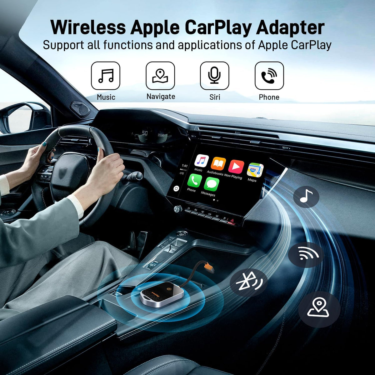 Wireless CarPlay Adapter for iPhone, 5.8GHz Carplay Wireless Adapter Converts Wired to Wireless, Plug & Play, No Latency, Fast Stable Connect to iOS 10+, Fit for Cars from 2015