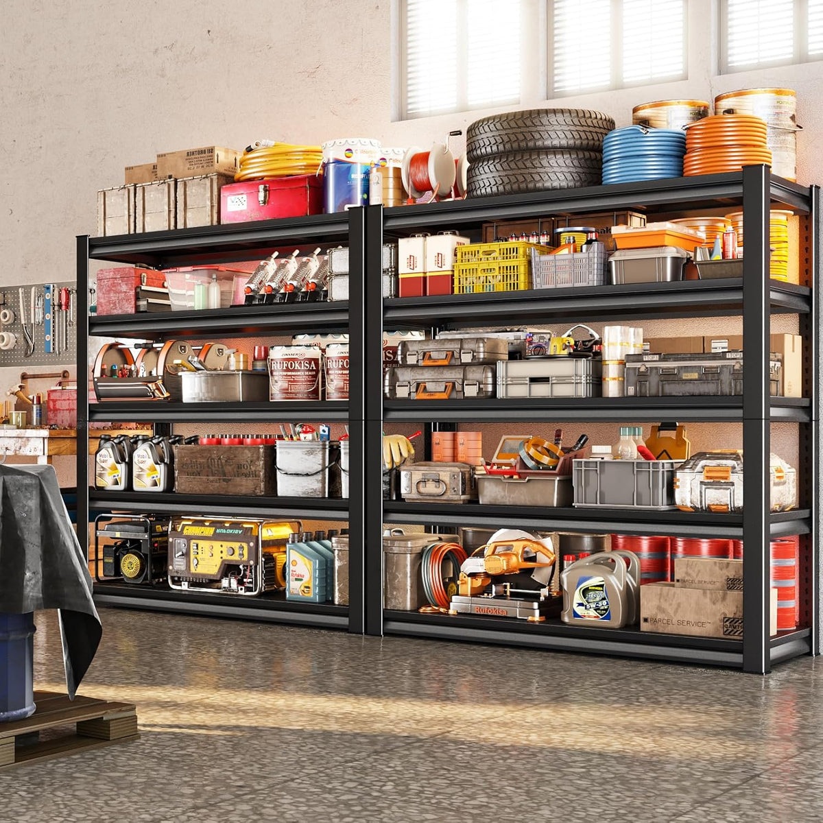 78" H Garage Shelving Heavy Duty，2800LBS Loads Adjustable Garage Storage Shelves,5-Tier Metal Storage Racks and Shelving Units, Utility Rack Shelves,48”W x 18”D x 78”H,Black