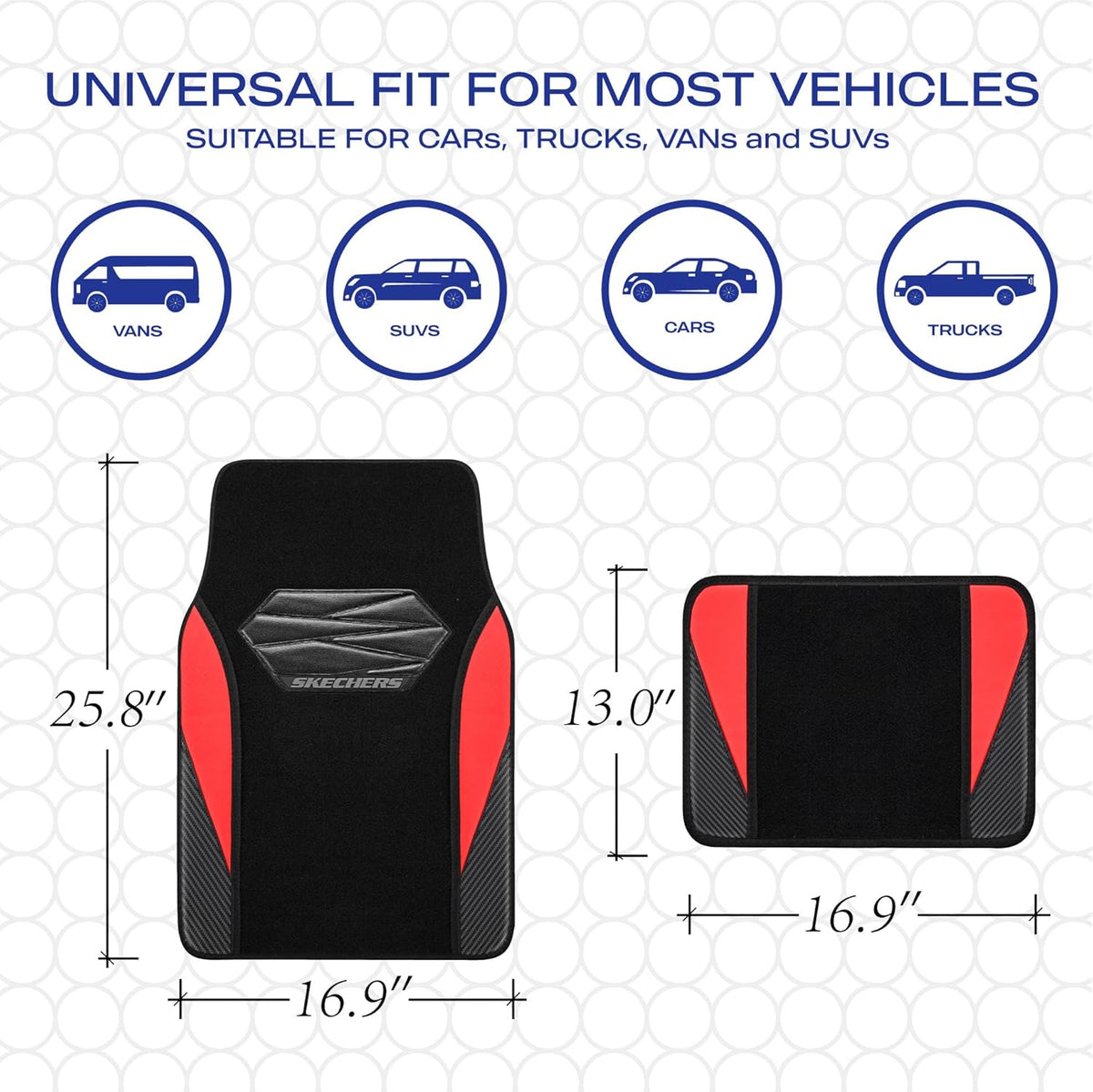 Skechers Car Floor Mats,Waterproof Universal Fit Car Mats,Faux Leather Car Floor Mats,Carbon Floor Mats for Cars with Anti-Slip Skechers Heel Pad Fit for SUV,Vans,Sedans,Trucks,Red