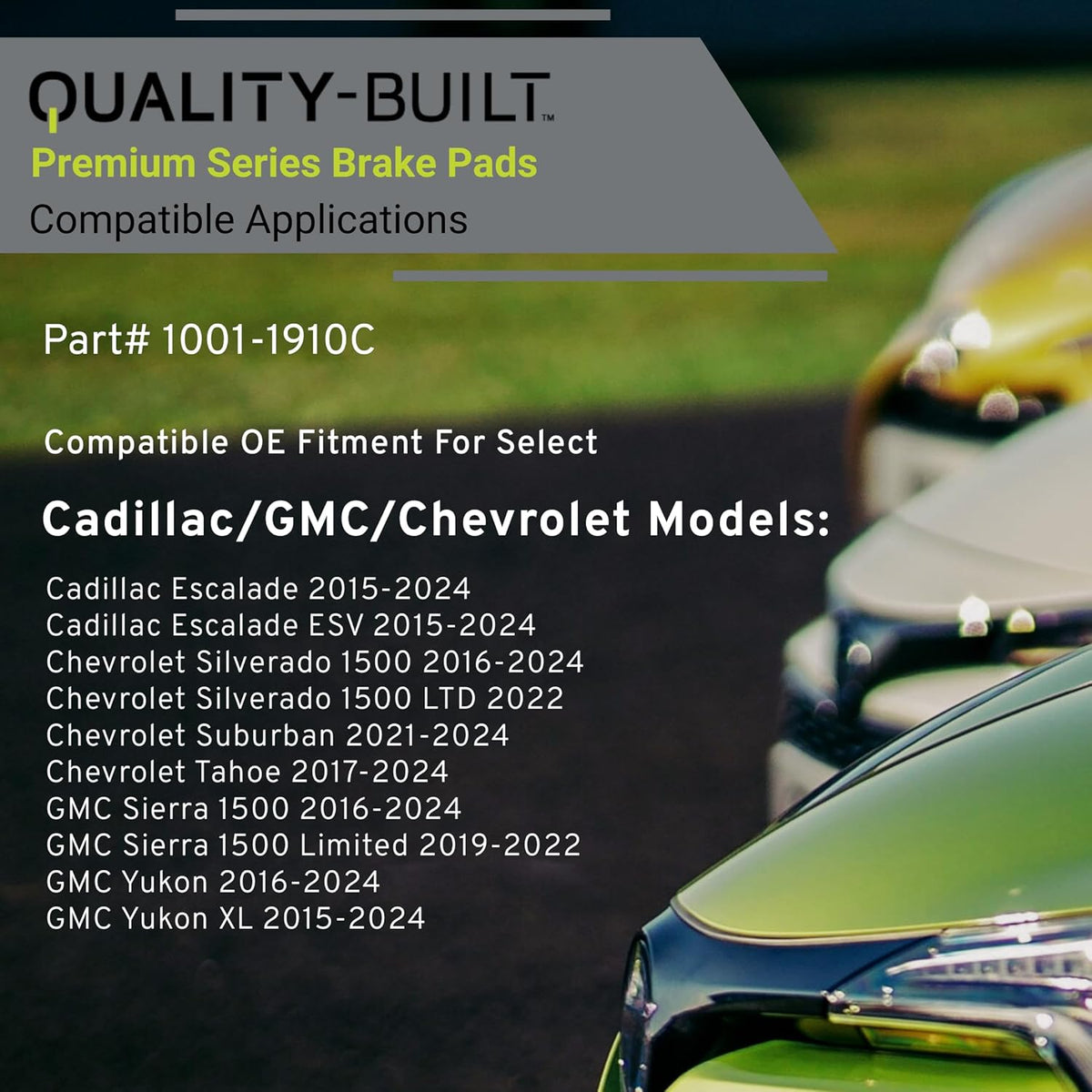 Premium Ceramic Front Brake Pads (1001-1910C) Compatible with 2015-2024 Cadillac/Chevrolet/GMC (Escalade/Sierra 1500/Sierra 1500 Limited/Silverado 1500/Suburban/Tahoe/Yukon & More)