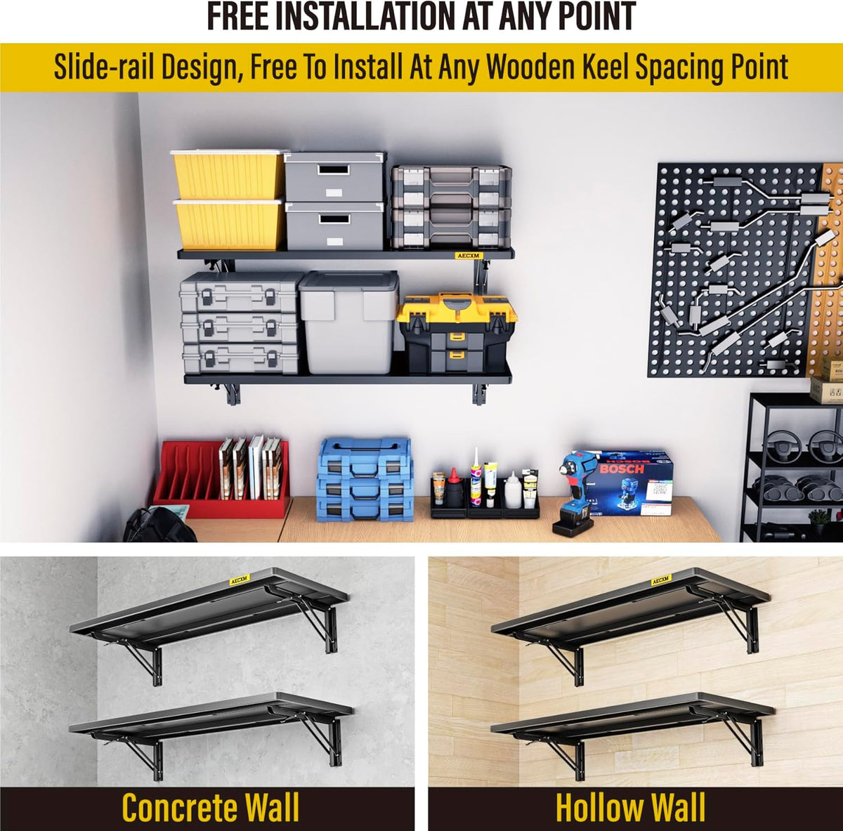 2pack-1.2x3ft Adjustable Rail Type Folding Storage Rack Shelf, Suitable for Garage, Storage Room, Kitchens Wall Shelf Garage Storage Rack Floating Shelves, Folding Panels (2pcs-Black)