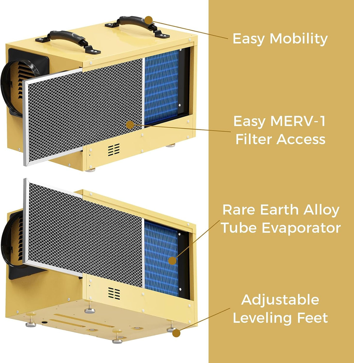 ALORAIR 120 PPD Commercial Dehumidifier, with Drain Hose for Crawl Spaces, Basements, Industry Water Damage Unit, cETL Listed, Compact, Auto Defrost Crawlspaces Dehumidifiers, Gold