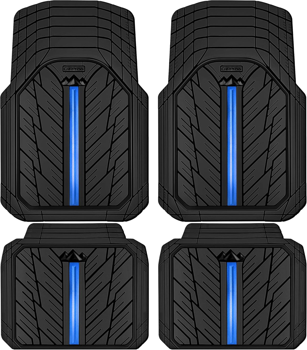 CAR PASS Metal Medium Rubber Floor Mats for Car Heavy Duty Car Mats All Weather, Universal Trim to Fit for Truck SUV Vehicle Automotive Floor Mats, Waterproof Car Mats 4 Piece Black Bule
