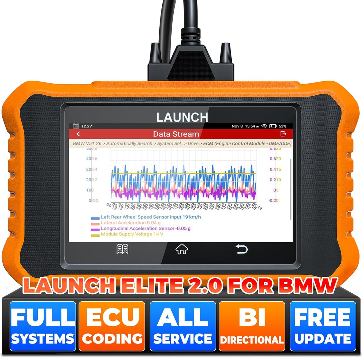 LAUNCH Creader Elite V2.0 for BMW OBD2 Scanner, 2025 Full Systems Bi-Directional Scan Tool, All Reset Services, ECU Coding, Battery Registration Tool for BMW Mini RR, Lifetime Free Update, Auto VIN